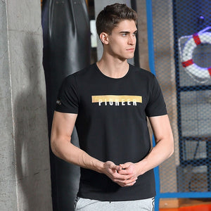 Pioneer Camp new stretch T shirt men brand-clothing fashion black printed T-shirt male top quality summer short Tshirt ADT702141