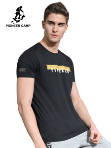 Pioneer Camp new stretch T shirt men brand-clothing fashion black printed T-shirt male top quality summer short Tshirt ADT702141